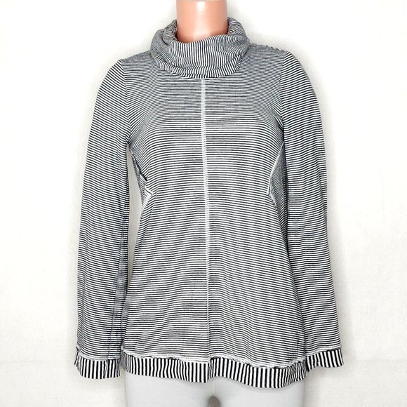 Maeve Anthropologie Cowl Neck Tunic Top Black White Stripe - Picture 2 of 6